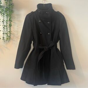 Calvin Klein Black Double-Breasted Trench Style Wool Blend Winter Coat Jacket